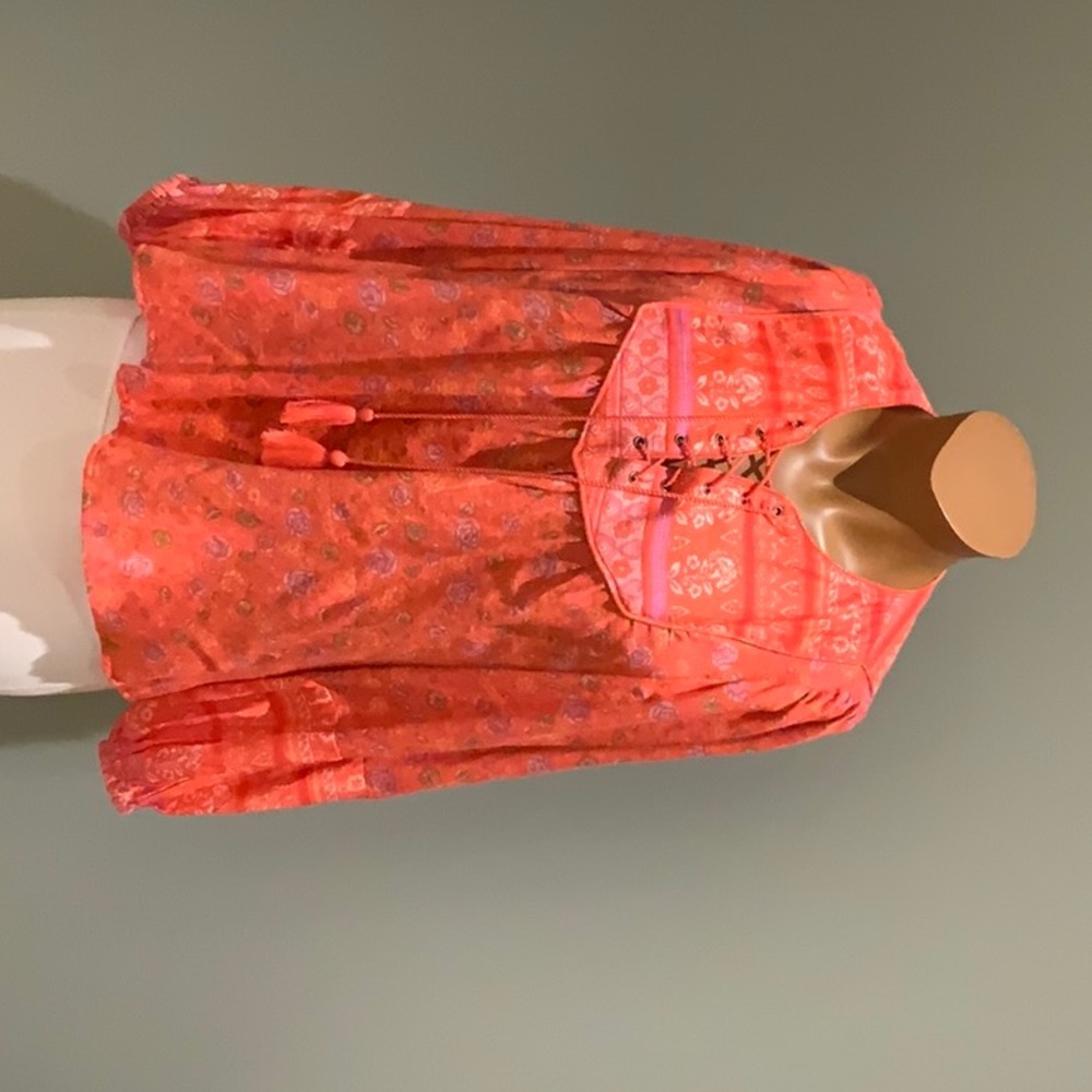 Lucky brand orange peasant top with tassels
